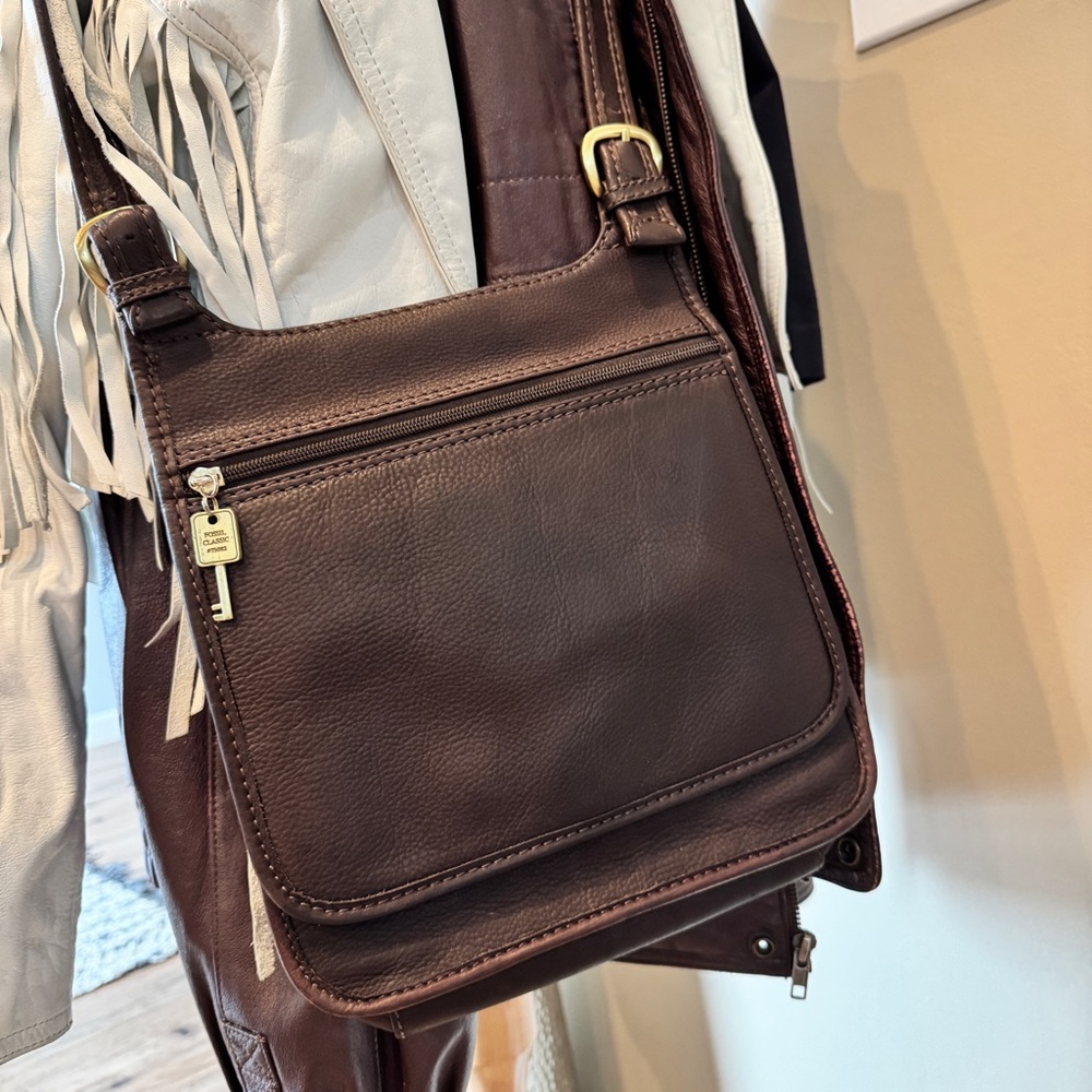 Vintage Fossil Leather Messenger Crossbody Bag Brown Built in Wallet‎ 75082 - Picture 2 of 16